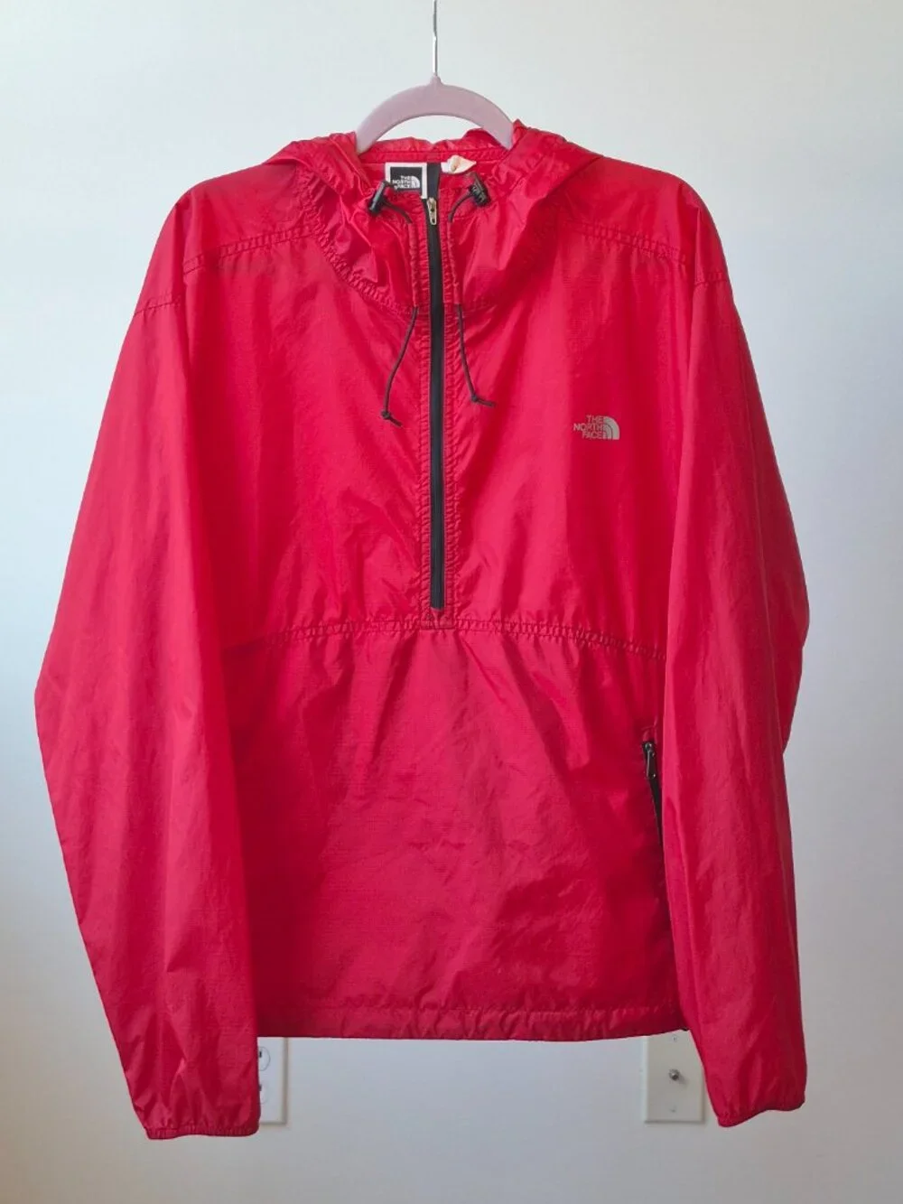 Vintage The North Face Stow Pocket large  Red Anorak Windbreaker Hooded Jacket